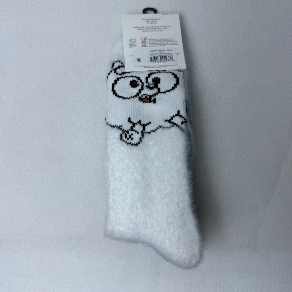 New Bluey Boot Socks Cozy Fuzzy Socks Pom Pom 2 Pairs Shoe Size 4-10 Blue White
